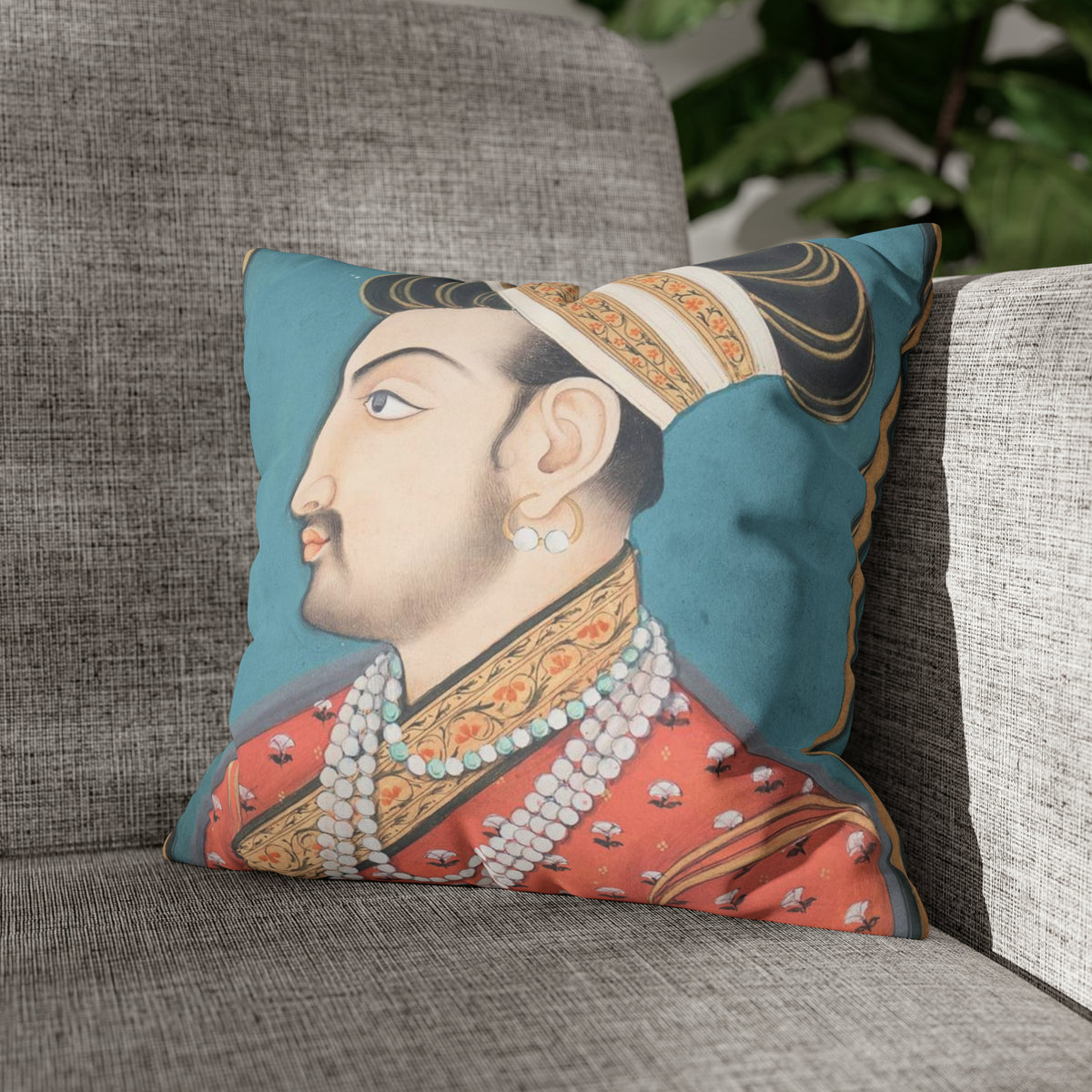 Vintage Mughal Print Cushion - Faux Suede Square Pillow Case