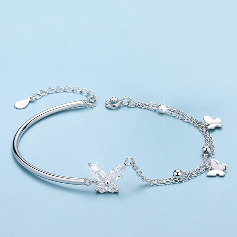 Studded Butterfly Bracelet - Sterling Silver