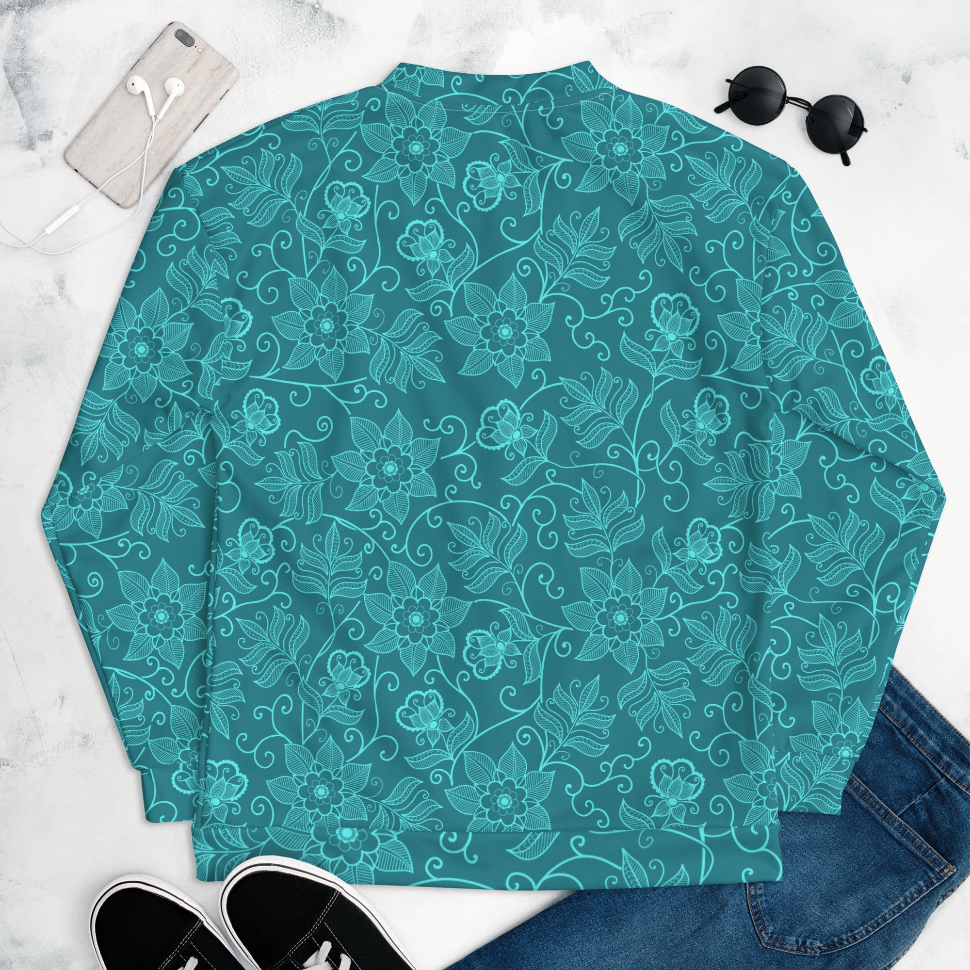 Floral Design Aqua Unisex Bomber Jacket