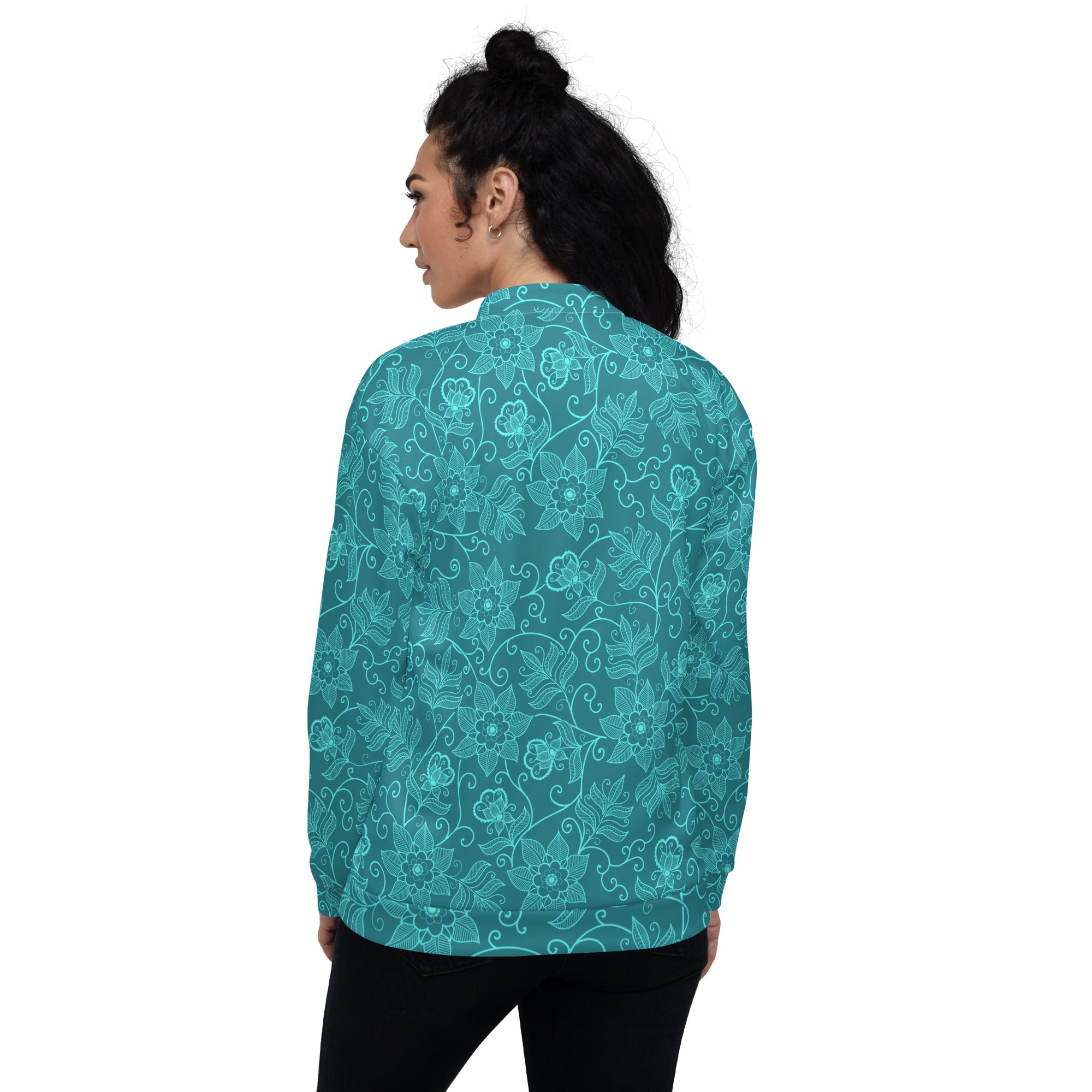 Floral Design Aqua Unisex Bomber Jacket