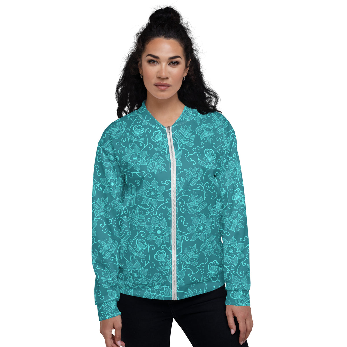 Floral Design Aqua Unisex Bomber Jacket