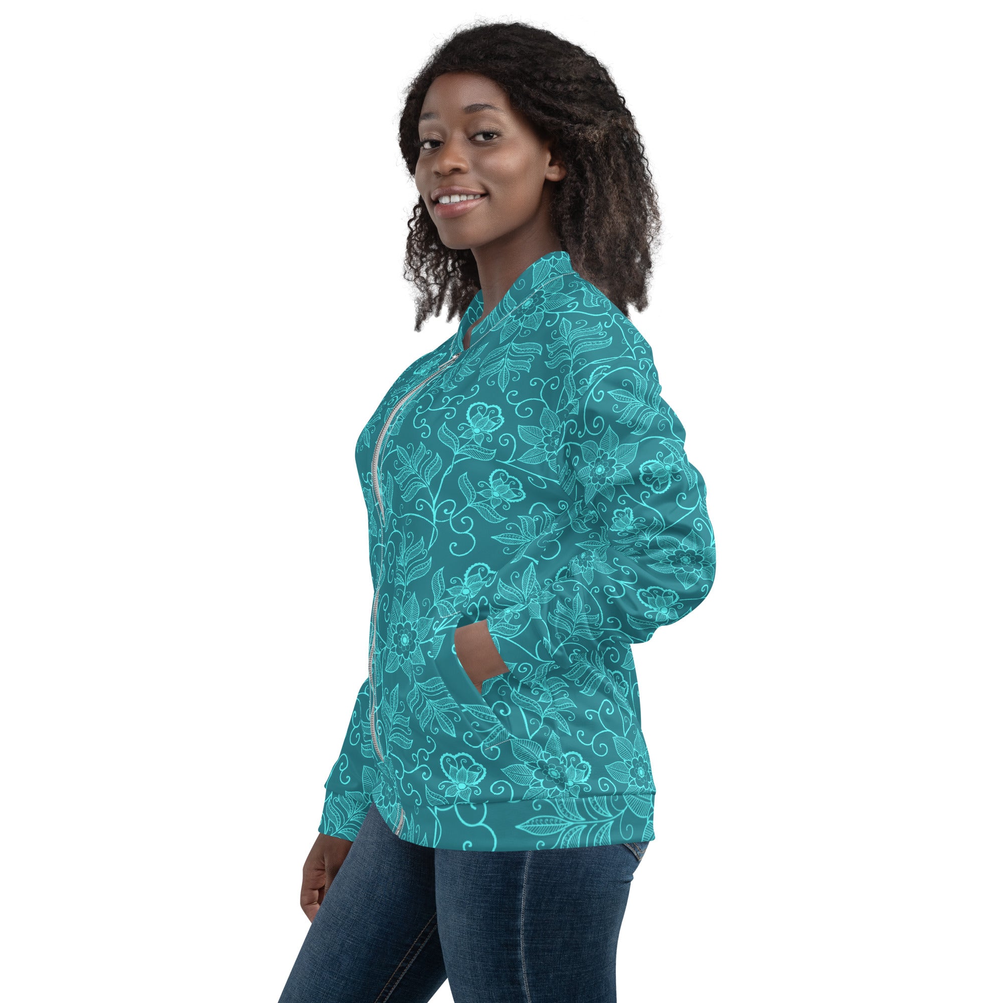 Floral Design Aqua Unisex Bomber Jacket