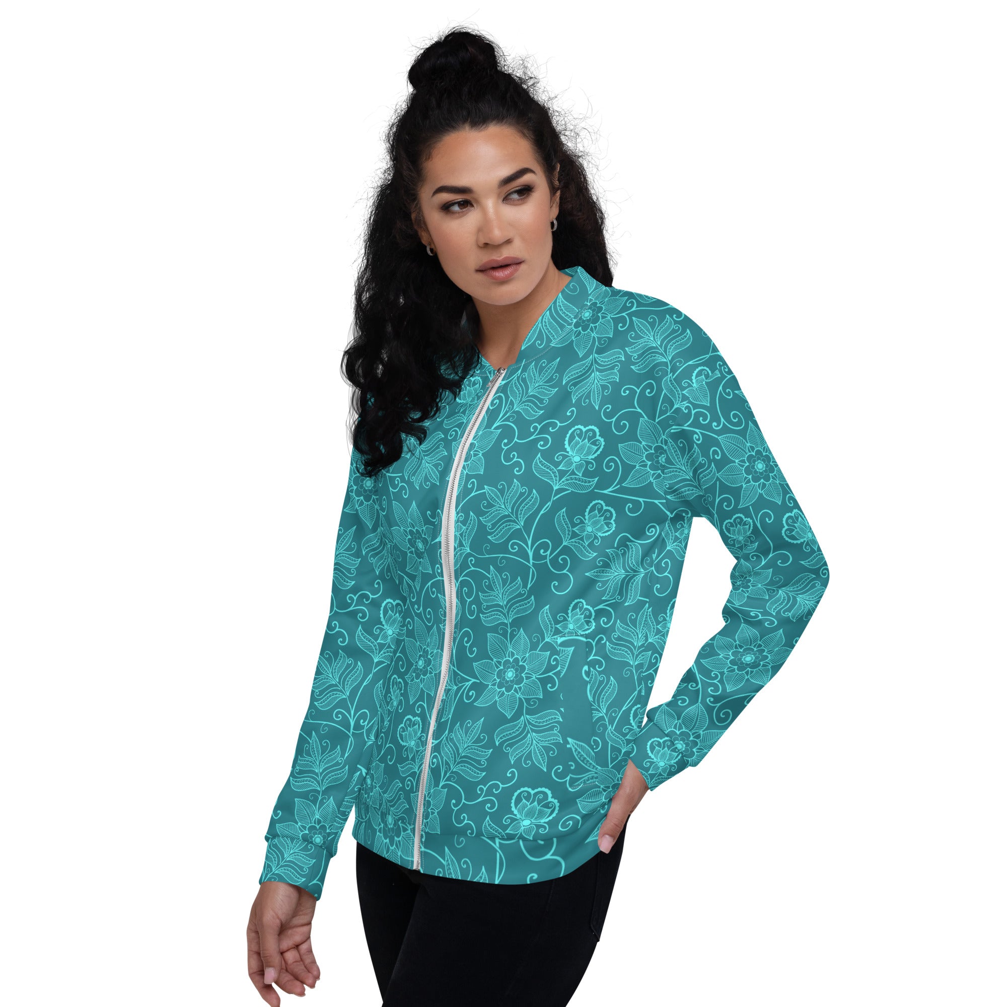 Floral Design Aqua Unisex Bomber Jacket