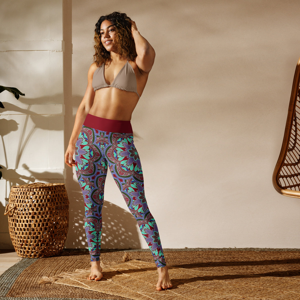 Geometric Floral Pattern Yoga Leggings